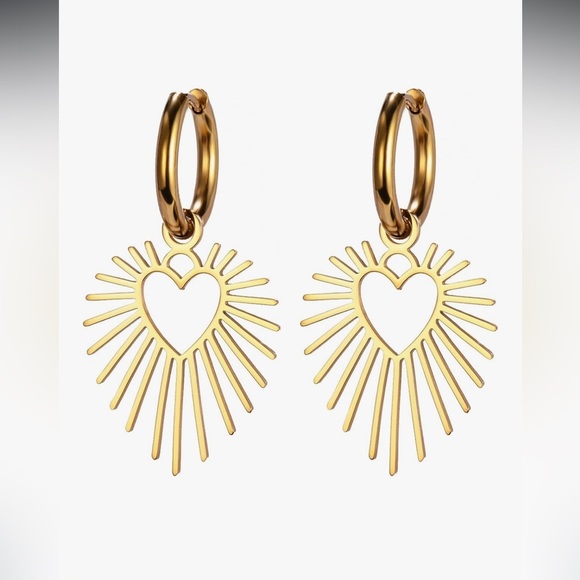 Jewelry - Gold Heart Sunburst Hoop Earrings hypoallergenic hoops